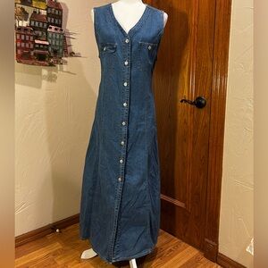 Vintage 90s American 100% Cotton Denim Button-Down Maxi Dress